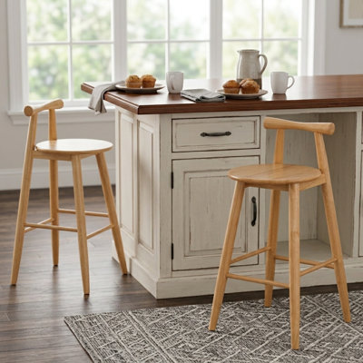 29" Solid Wood Bar Stools Set of 2 with Backrest and Footrest
