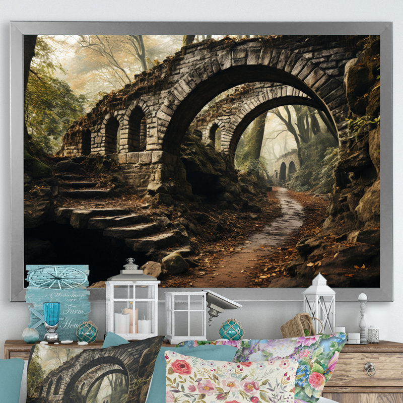 Maddilyn Gray Bridge, ardoise rustique arche II sur toile, Cadre simple argenté, H 30 po x l 40 po x P 1,5 po