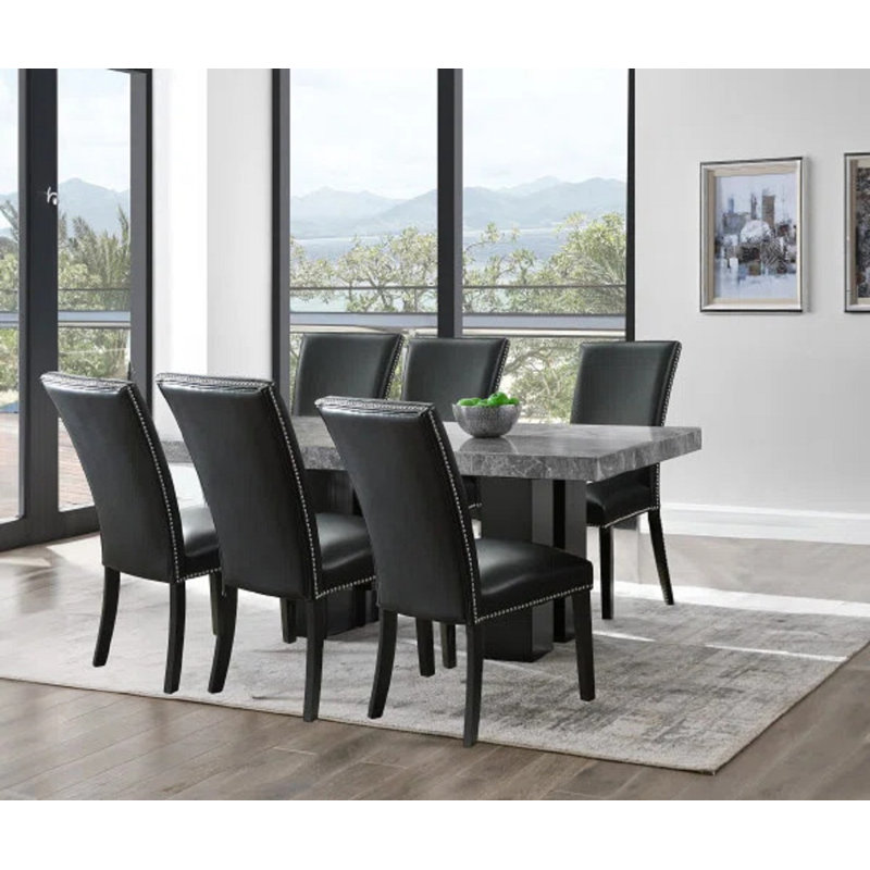 Ensemble de salle à manger Anxhela, 7 pièces : table, 6 chaises, Noir