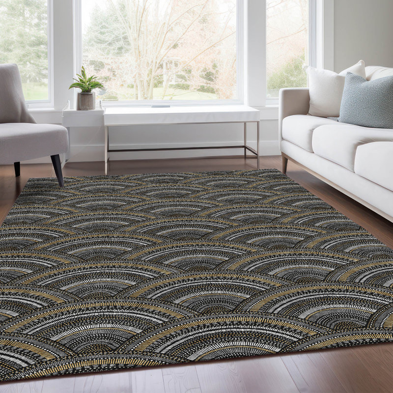 Tapis noir Prisco lavable à la machine de qualité supérieure, Rectangle 10 pi x 14 pi