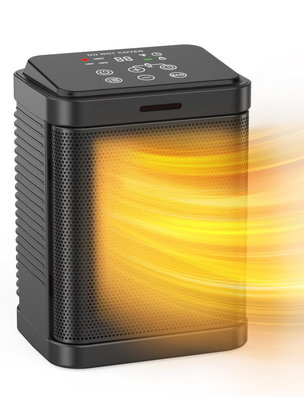 Petit radiateur 1500W, radiateur en céramique PTC, radiateur portatif avec thermostat, protection de sécurité, chauffage rapide 2S, mode ECO, minuterie 24H, coffre-fort pour une utilisation au bureau