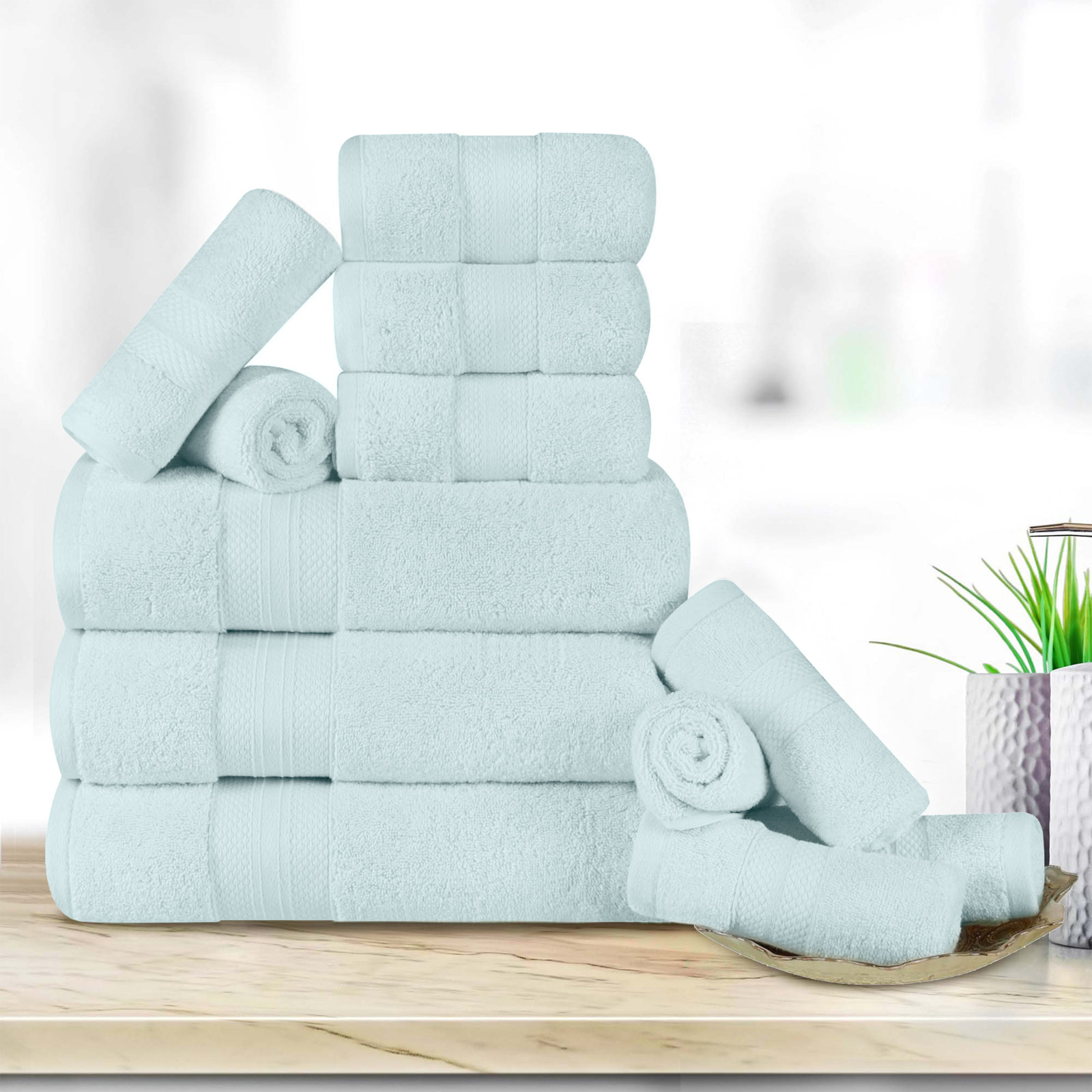 Finnian Ultra-Plush Heavyweight, 100% Turkish Towel Collection, Dusty Aqua, 12 Piece Towel Set