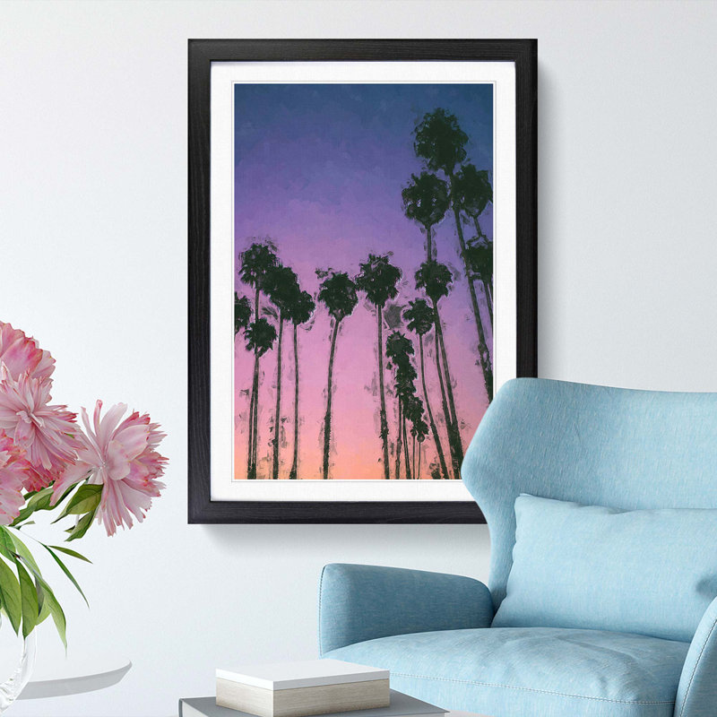 Palm Trees at Sunset in Abstract - Picture Frame Graphic Art Print, Black Framed, 65cm H x 48cm W x 2cm D