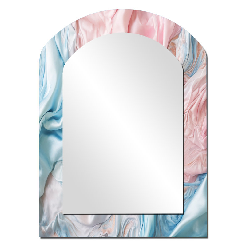Pink Blue Dancing Colors I - Marble Arch Decorative Mirror, Modern Asymmetrical Large Wall Mirror, Printed Metal Art