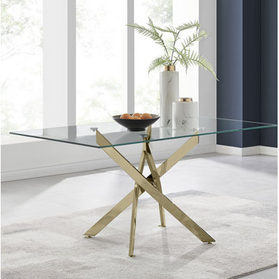 Lenworth Luxury Rectangular Dining Table in Glass and Chrome Metal - Modern Statement Design