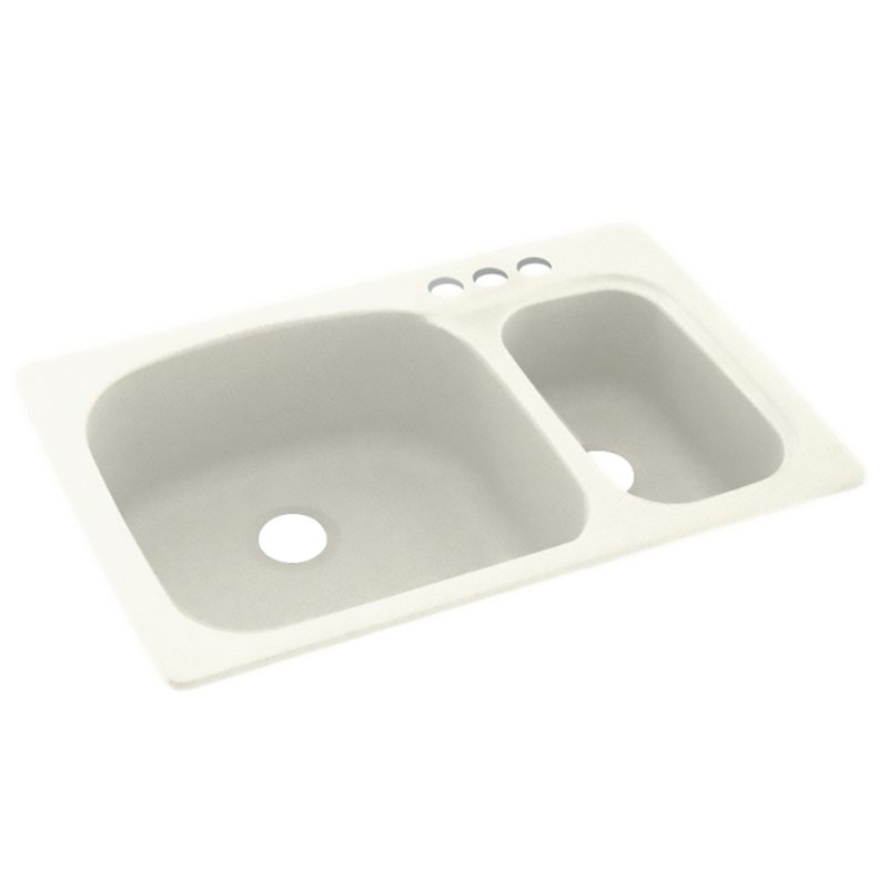 Évier de cuisine à double cuve à montage double L 33 po x l 22 po, 3 trous, Bisque