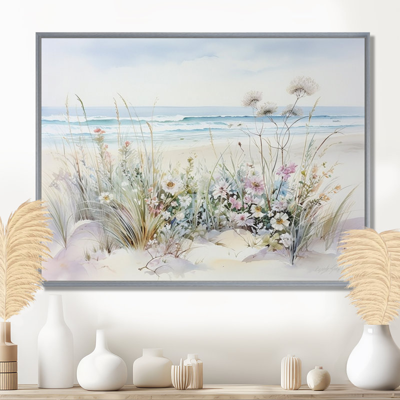Wildflowers On The Beach II, 12" H x 20" W, Floater Framed Print, Silver