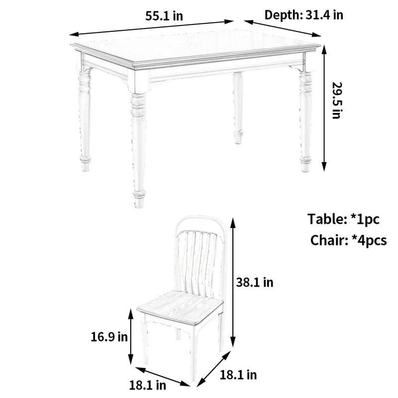 Table et chaises de style champêtre, Beige/gris, Gris