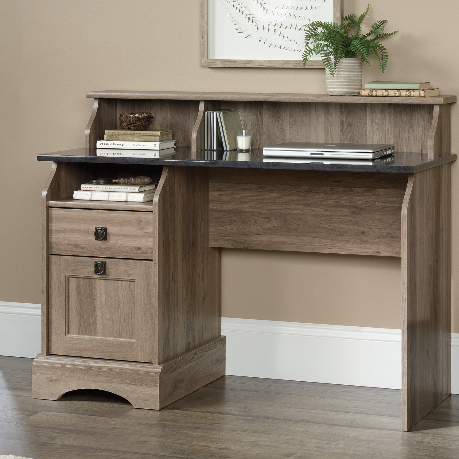 Springtown Secretary Desk with Hutch Charlton Home Color Salt Oak
