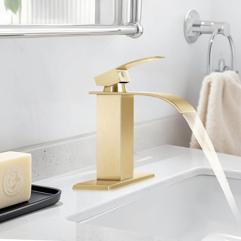 Single Handle Bathroom Faucet Lavatory Faucet Stainless Steel Single Hole-TP, Brushed Gold, Brushed Gold