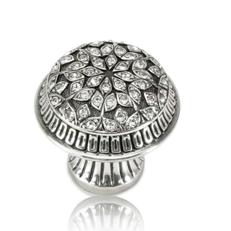 HAMPTON KNOB; CLEAR CRYSTAL, Silver