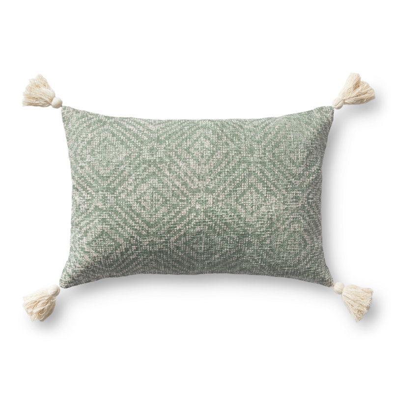 Housse de coussin rectangulaire en coton Frison Tribal Diamond, Vert, Polyester/ Bourre en polyester