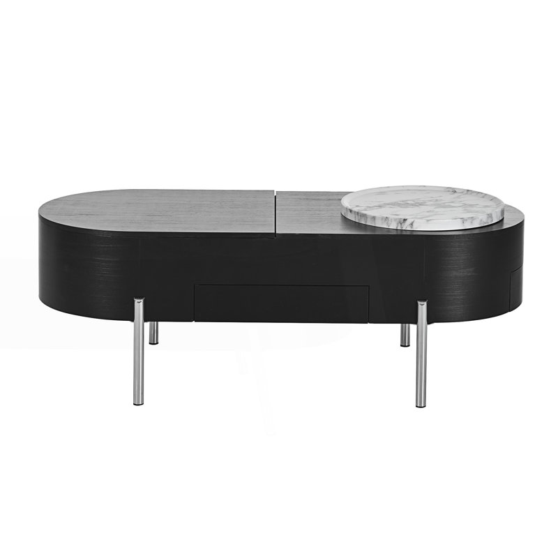 Table basse à plateau relevable avec plateau tournant en marbre à 360 degrés, table de salon, Noir