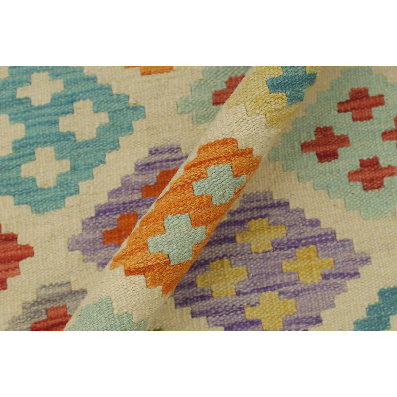 Tapis bleu / vert / orange en laine tissé à la main Kemmie
