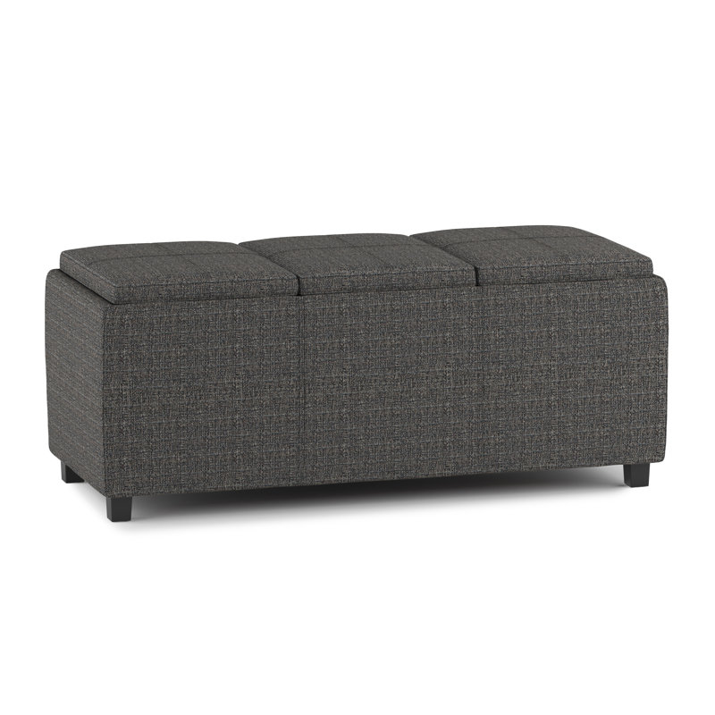 Repose-pieds de rangement rectangulaire avec rangement caché Avalon l 42 po Avalon, Tissu tweed ébène