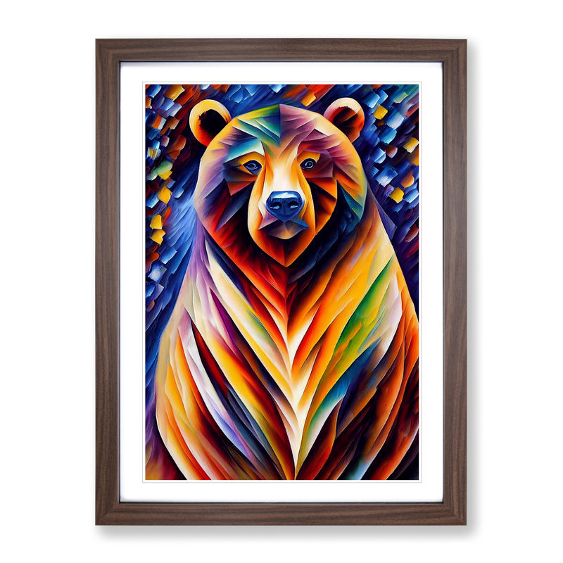 XV1022-3555X Portrait Of A Bear No.4 - - Wall Art, 64cm H x 46cm W, Walnut Framed, White