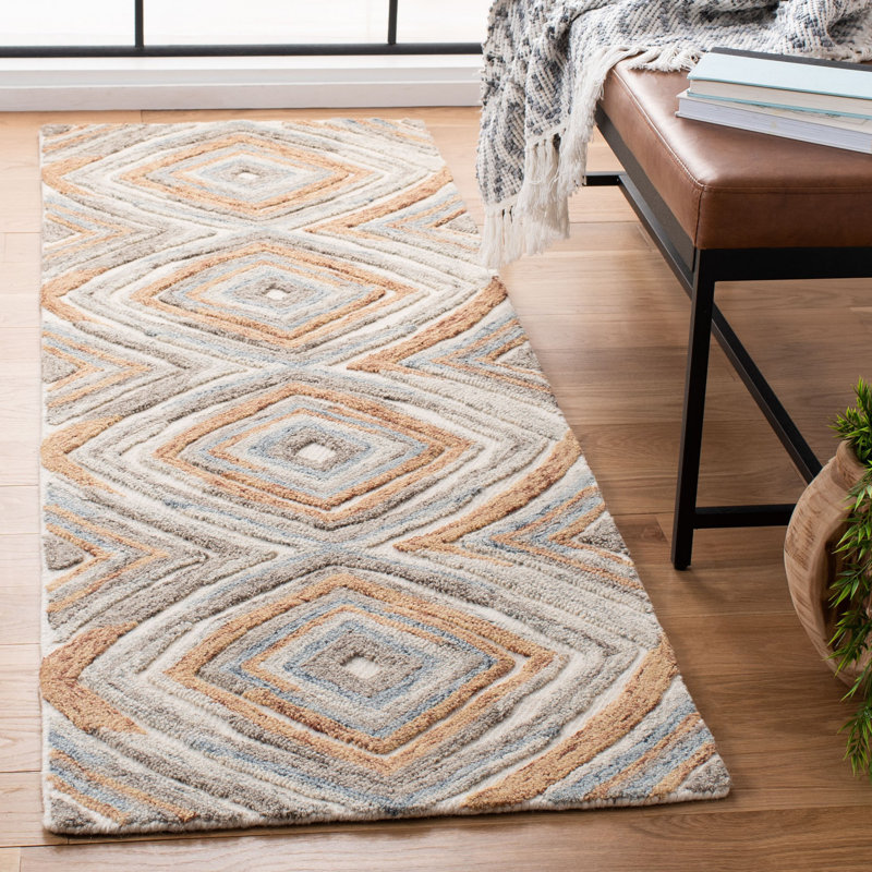 Tapis géométrique en laine touffeté à la main Prower Kilim, Tapis de couloir 2 pi 3 po x 7 pi
