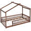 Structure de lit simple en noyer avec clôture, offrant un espace confortable pour la clôture en bois de taille-1744605763