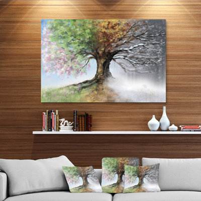 Tree Canvas Wall Art, Four Seasons Nature Illustration Print - Tree with Four Seasons