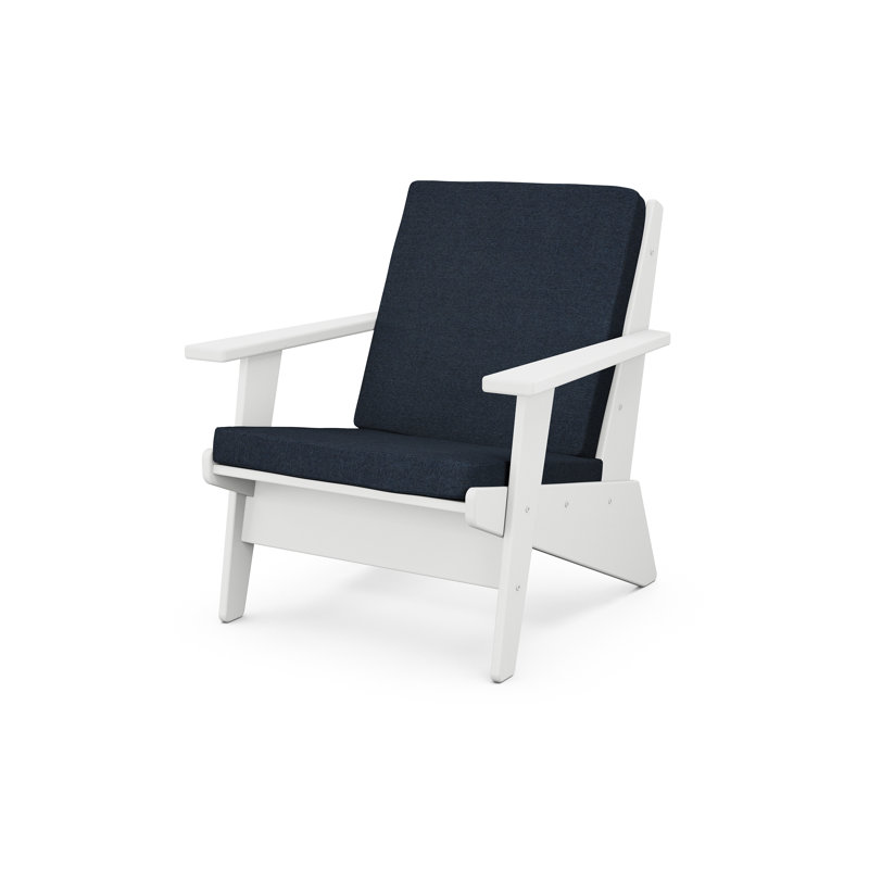 POLYWOOD x Sol 72 Modern Deep Seating Chair, White, Marine Indigo Revolution®