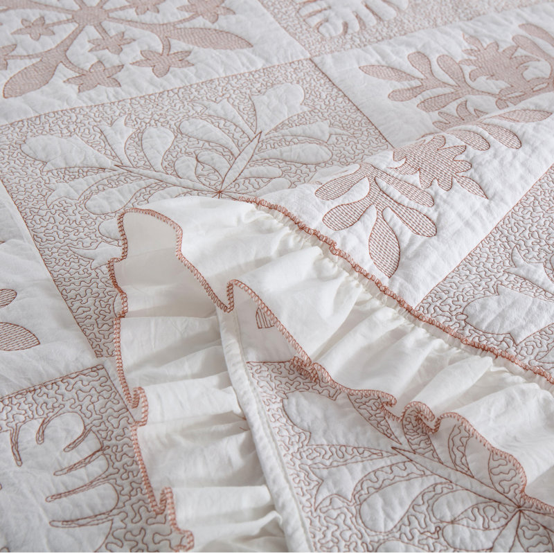 MarCielo 3 Piece Cotton Oversized Bedspread Set Coverlet Set Lightweight Quilt Set TJ, Beige Abstract