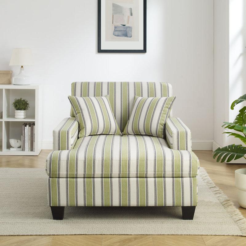 Chaise longue rembourrée en tissu 39,76 po, Lin vert à rayures