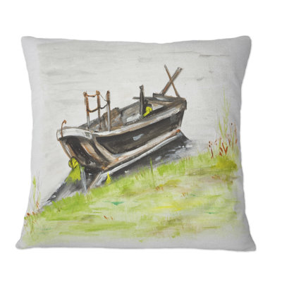 Small Boat By The Green Shore - Mission & Craftsman Printed Throw Pillow