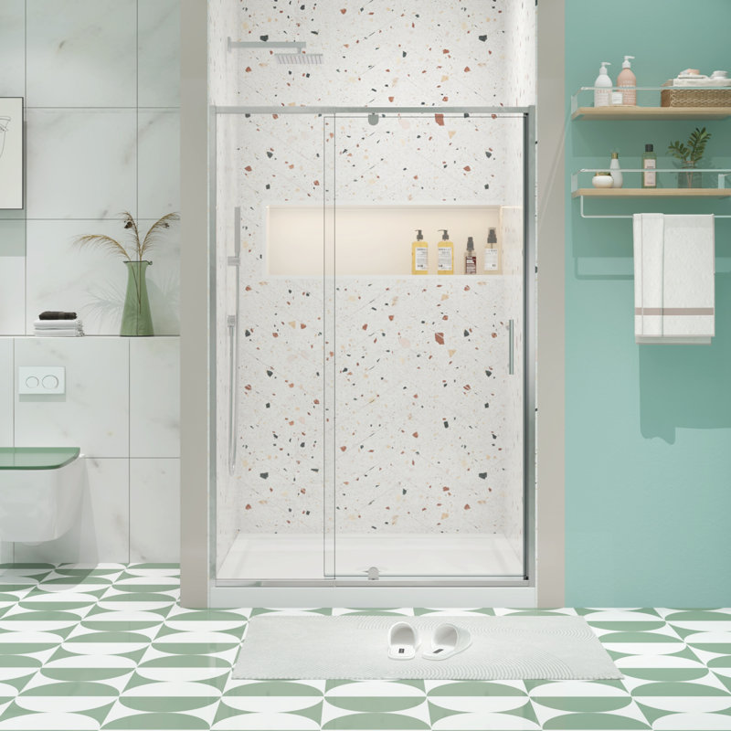 privdr 50"-54"W x 71" H Pivot Semi-Frameless Shower Door, Chrome
