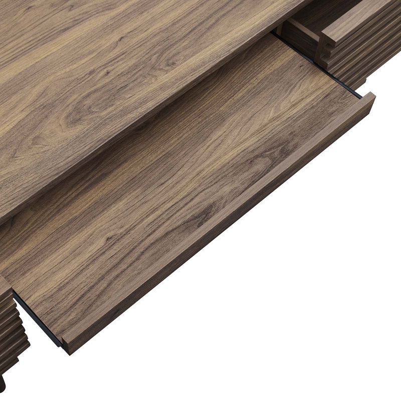 Walnut Mid-Century Modern Office Desk with Drawers and Keyboard Tray