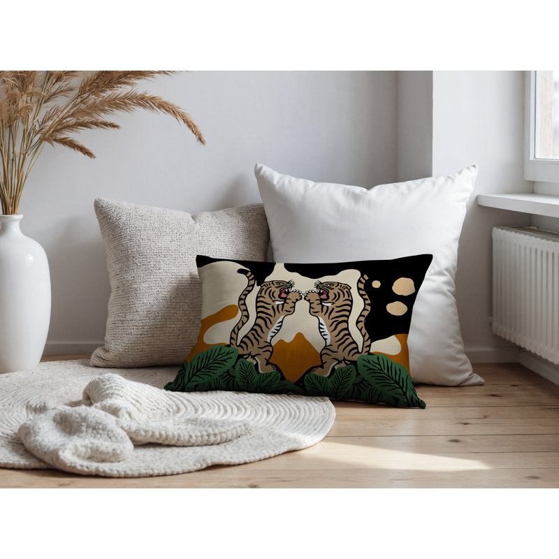 Oreiller rectangulaire réversible intérieur / extérieur Mikro Tiger, Orange, H 20 po x l 14 po