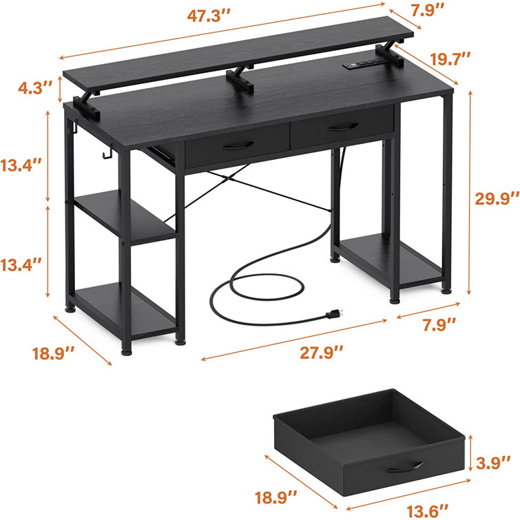 Inbox Zero Kirian 47.3'' Computer Desk with Shelves Drawers & Reviews