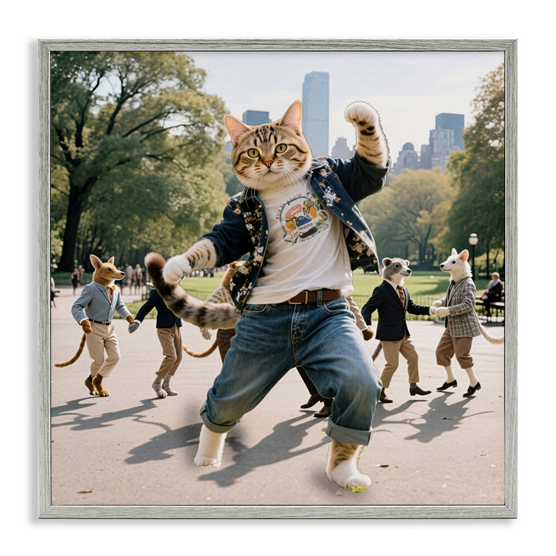 Giclée encadrée de style chat dansant dans un parc, design by CAD Designs, Giclée de ferme grise encadrée, H 12 po x l 12 po