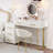 Velvet Upholstered Vanity Desk With Chair, Vanity Set With 5 Big Drawers, Makeup Table With Padded Chair, Marble-Look Sticker Top Dressing Table With Left/Right Adjustable Storage-1105125886