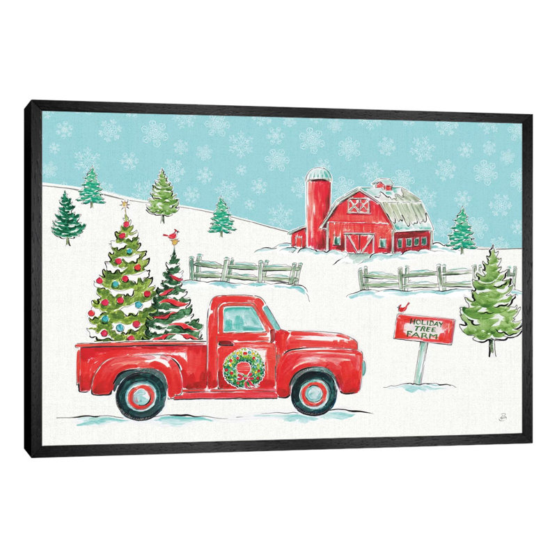 Christmas in the Country I 1 Piece Floater Frame Wall Art on Canvas, Black Framed
