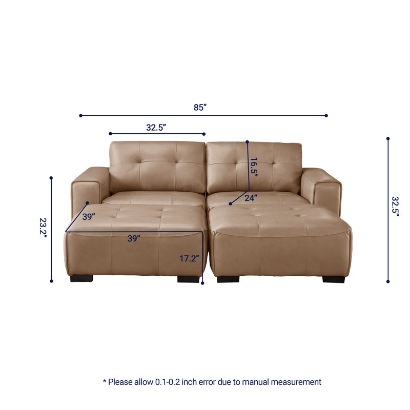 Bendire 85" Sold Wood Leather Sofa With Ottoman (Wheels), Khaki Brown
