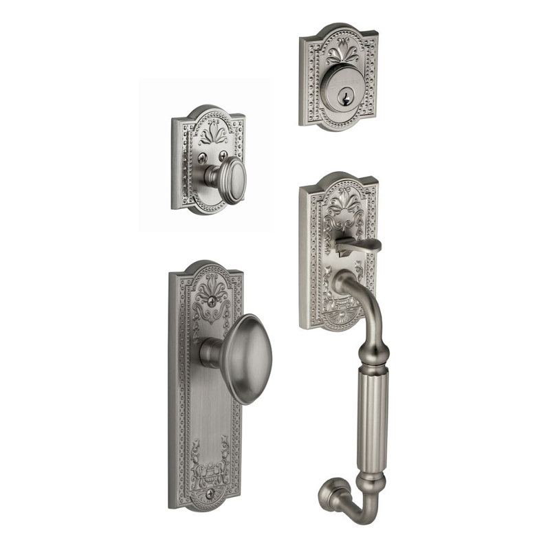Parthenon Handle With Knob And Deadbolt, Satin Nickel