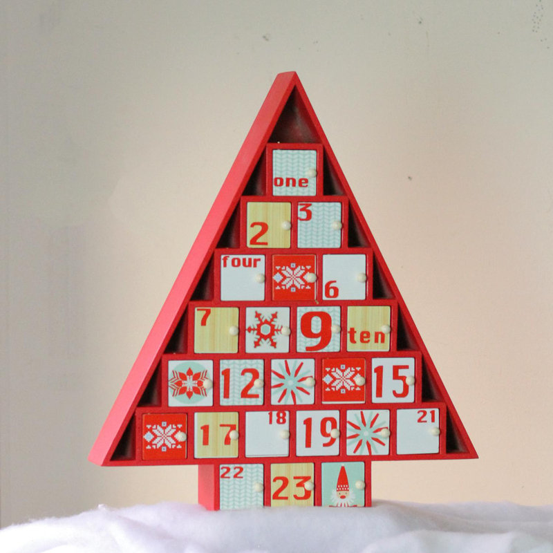 Décoration de calendrier de l'Avent arbre de Noël 14,5 po rouge et blanc