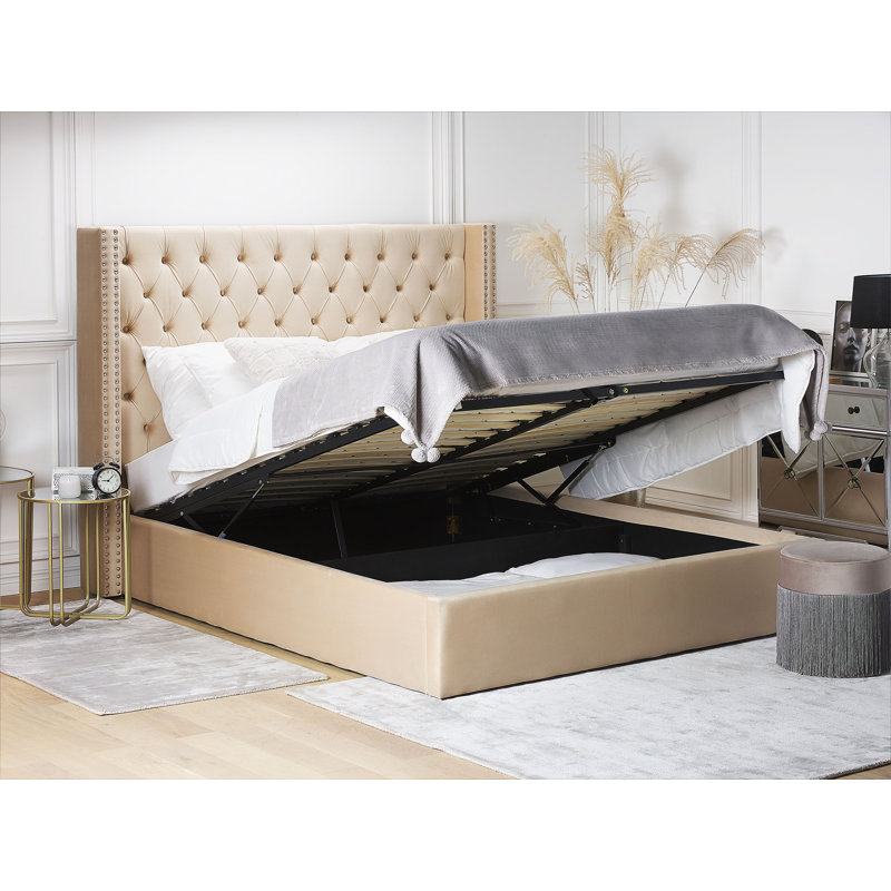 Shala Upholstered Ottoman Storage Bed, European Kingsize (160 x 200 cm), Beige