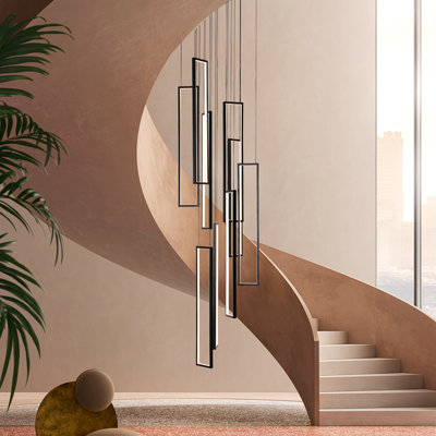 Savea 9 - Light Unique Chandelier Large Long Cluster Pendant for Stairs Hallway with Remote Control