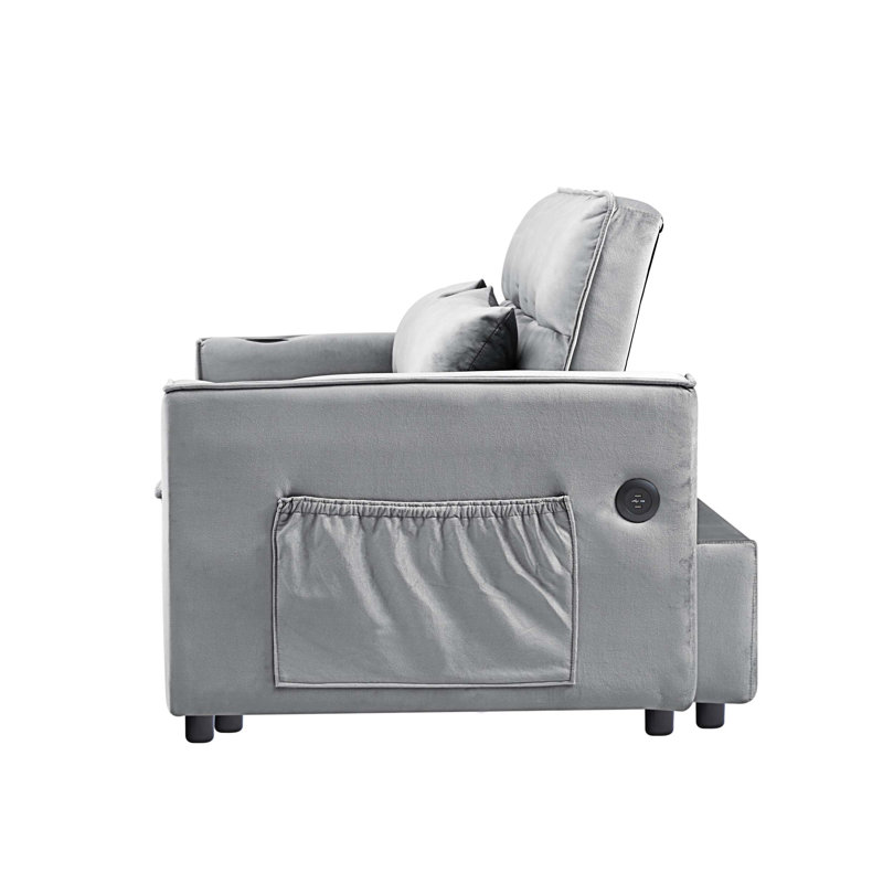 Canapé-lit convertible en velours avec dossier ajustable Tandon, Velours gris