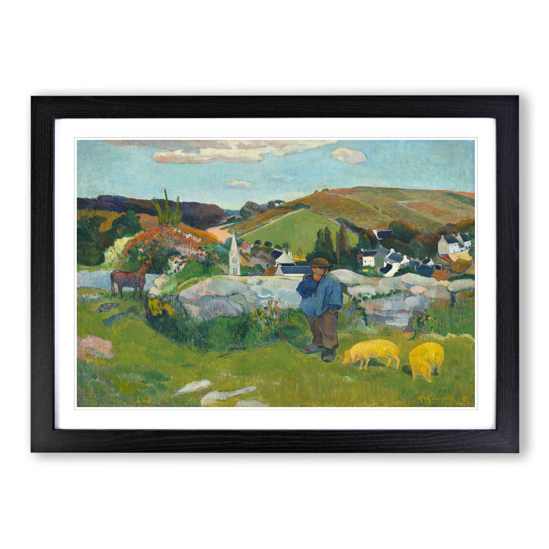 The Swineherd by Paul Gauguin - Picture Frame Painting, 48cm H x 65cm W x 2cm D, Black Framed