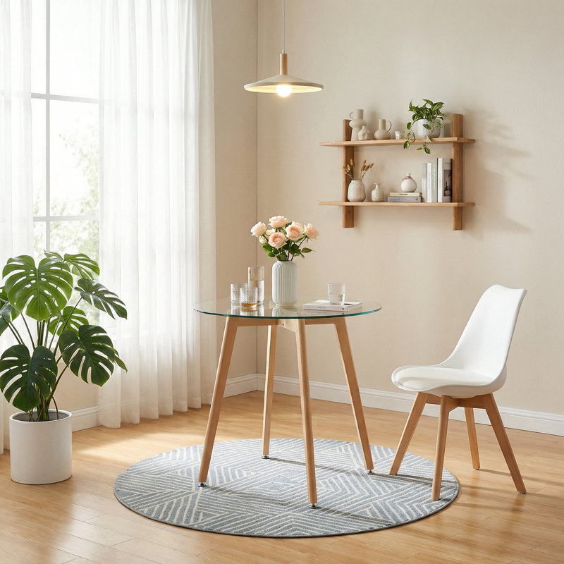 Placerville Round Glass Top Solid Wood Base Dining Table