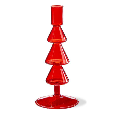 Tree Taper Candle Holder Large Red Glass Christmas