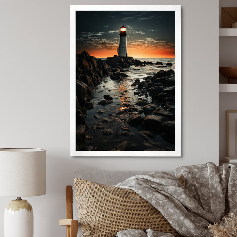 «Beelu Florida Lighthouse At Sunset», reproduction sur toile, H 20 po x l 12 po x P 1 po, Cadre photo blanc