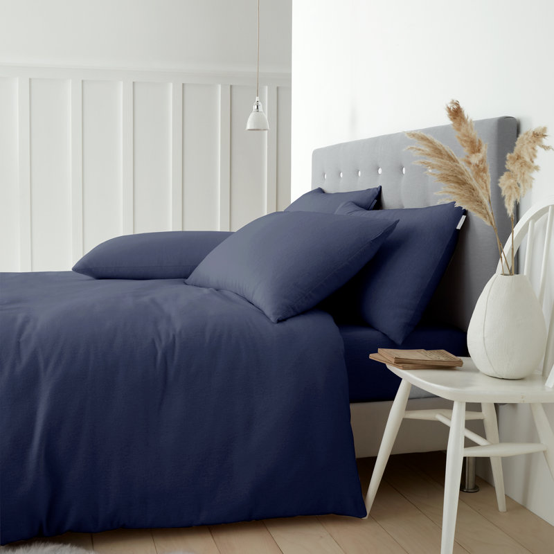 Brushed Cotton Duvet Cover Set, Double - 2 Standard Pillowcases, Navy Blue