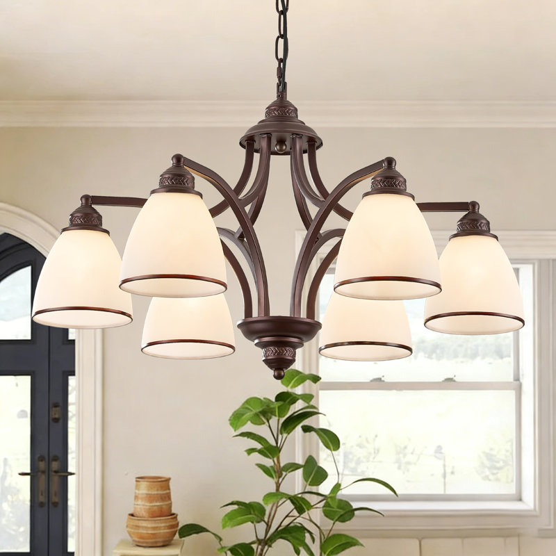 6-light  Dimmable Classic / Traditional Chandelier With white frosted glass shade, Oil Rubbed Brown