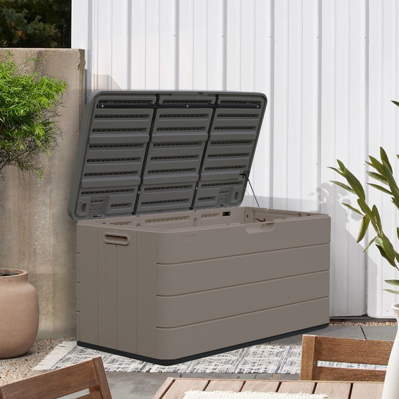Outdoor 45.7'' W Water Resistant Plastic Lockable Deck Box, Coffee