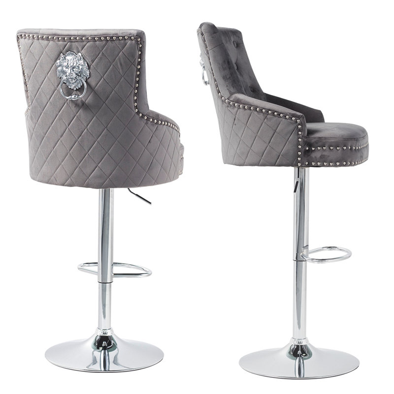 Rish Swivel Upholstered Adjustable Height Counter Stool with Metal Frame, Grey