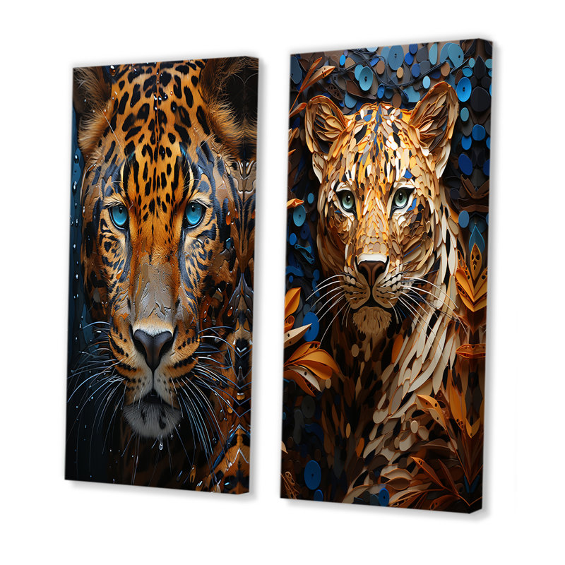 Ensemble de salon symbolique 2 animaux Jaguar Presence, Toile tendue, H 40 po x l 41 po