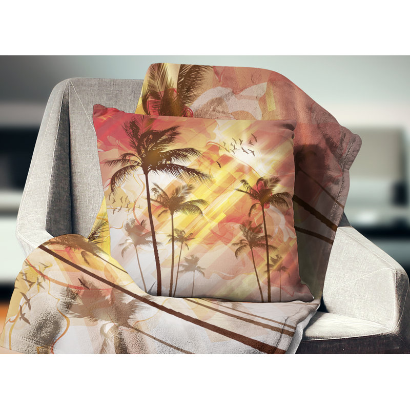 Palm Tree at Sunset - Landscape Printed Pillow, 16" x 16", Throw Pillow